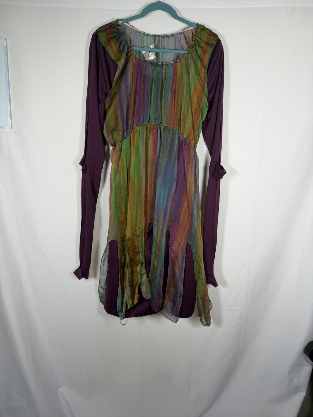 Long Sleeve Multi-Color Boho Fairy Grunge Layered Dress with Plum Sleeves